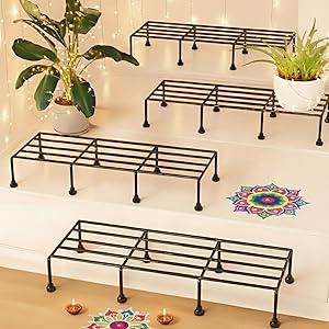 WonderStand TITAN Plant Stands (Set of 4) Plant Stand for Balcony Rust proof Metal Plant Stand for Living Room with 7 Layer Coating (Rectangle Black)