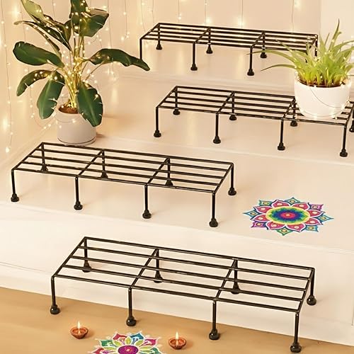 WonderStand TITAN Plant Stands (Set of 4) Plant Stand for Balcony Rust proof Metal Plant Stand for Living Room with 7 Layer Coating (Rectangle Black)