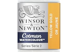 ‎WINSOR & NEWTON Winsor & Newton 0301088 Cotman Metallic Aquarellfarbe Studio Wasserfarben, lebendige hochwertige Farben mit sehr guten Verarbeitungseigenschaften, 1/2 Napf - Gelbgold