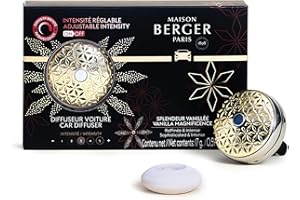 MAISON BERGER - Nachfüllbares Auto-Lufterfrischer Diffusor Set (7,9 x 5,1 x 2 cm, Vanille Magnificence, Frankreich)