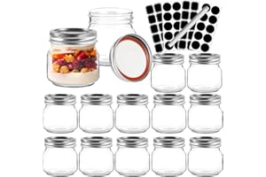 SHIZAK 8 oz Glass Mason Jars, 12 Pack 240 ml Canning Jars with Regular Mouth Lids, Glass Jars Storage Containers for Overnight Oats, Jam, Jelly, Honey, Beans, Spice, Wedding Party Favor, Shower Favors
