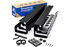 HOMEPROTEK Chemin de Cable Management Bureau pour Une Gestion de câbles ordonnée - Goulotte Passe Cable Bureau Durable - Kit Câble Management Haute Qualité avec Installation Facile (x2 Noir)