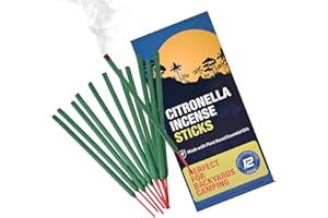 HERBTALE Citronella Incense Sticks Outdoors, 12 PCS Citronella Sticks for Camping, Patio, Hiking,etc