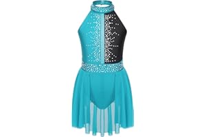 TiaoBug Vestido de Danza Clásica para Niña Maillot sin Manga de Lentejuelas Brillante de Gimnasia Rítmica Patinaje Leotardo Ballet Vestido de Bailarina