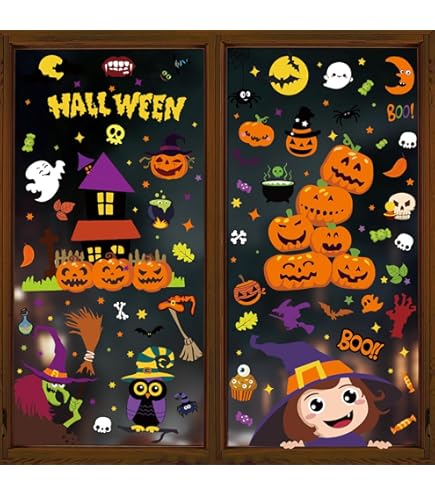 Decalmile Autocollants Fenêtre Halloween Citrouille Anti-Collision Stickers Noir Chauve-souris Fantôme Stickers Vitre Anti-Adhésifs Fenêtre Porte Chambre Décalques
