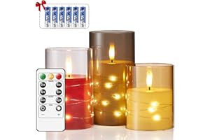 bestyks LED Flameless Candles, Battery Operated Candles Flickering, Moving Flame Electric Candle Sets Glass Effect Flameless Candles with Remote Timer, Decorative Candles Set of 3, H 4" 5" 6" (Mixed)