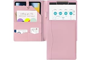 EMERSONGEARS Portfolio Folder Padfolio with Clipboard, Faux Leather Portfolio Clipboard Conference Binder Writing Folder for Legal Pad Documents Card Organizer Men Women Pink