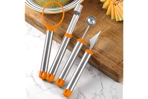 XCWTBL Obst Werkzeug Küchenhelfer 4 Stück Set,edelstahl Apfelausstecher Melonenschneider,melonenausstecher Kugeln Und Schnitzmesser, Für Verschiedene Früchte