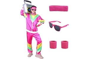 Formemory Déguisement Année 80 Homme Femme, Costumes Années 80 Survêtement Rétro Avec Veste et Pantalon Bandeau Lunettes Protège-Poignets, Vêtements Année 80 90 pour Carnaval Bad Taste