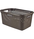 CURVER Wasbox Jute 58L, wasmand met deksel, goede ventilatie, ergonomische handgrepen, voor badkamer of bijkeuken, 70% gerecycled, 43 x 34 x 58,2 cm, beige