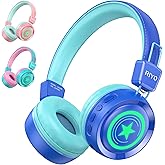 Casque Bluetooth sans Fil Enfant，riyo Casque Audio Enfant avec Lumières LED Bluetooth 5.0 Stéréo Ecouteurs Enfants Limite de 