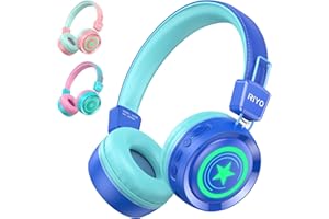 riyo Bluetooth Kopfhörer Kinder, Kinderkopfhörer Kabellos mit LED-Leuchten Bluetooth 5.0 Kinder Kopfhörer Faltbare Stereo Sound für Schule/Tablet/PC