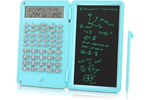 Scientific Calculator Foldable Achort Portable Desktop Calculator with Erasable Writing Board 10-Digit LCD Display Physics Geometry Calculator for Student Teacher Office Business High School