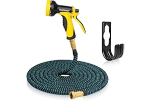 Koopower Expandable Garden Hose Pipe, 50FT/15M Expanding Flexible Spry Gun with 10 Spay Patterns, No-Kink, 3/4" Solid Hose Pipe Brass Connectors Fittings for Garden Car Washing (Yellow)