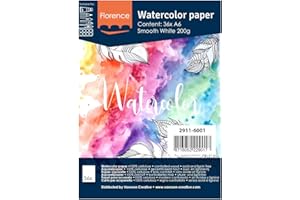 Vaessen Creative Florence Carta per Acquerello Pressata a Caldo A6, Bianco, 200 g/mq, Qualità Belle Arti, Grana Satinata, 36 Fogli per Pittura, Handlettering, Progetti Artistici e Altro Ancora