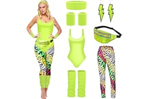 HIQE-FL Accesorios de Disfraz de Los Años 80,Diadema de Neón 80S con diadema, muñequeras, aretes, traje de baño,Juego de Disfraces de los Años 80,para Fiestas Temáticas Photocall
