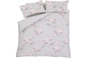 Catherine Lansfield Canterbury kwiatowa dwustronna pikowana narzuta 240 x 260 cm szara