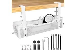 EDENCOMER Under Desk Cable Management Tray, No Drill cable management under desk tidy, Cable Tray for Desk Wire Management for Office and Home (White)