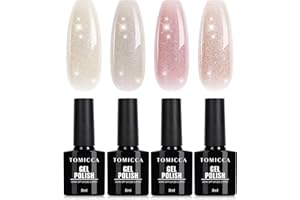 TOMICCA 4 Couleurs Vernis Semi Permanent Pailleté Rose Beige Nude Set Vernis à Ongles Gel UV/LED Soak-Off Cadeau Pour Studio de Manucure & DIY Home, 8ML
