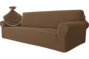Ystyle Housse Canapé 4 Places avec Accoudoirs, Extensible Housses de Canapé, Universelle Housse Canape Protection Chat Chiens Griffures, Housse Fauteuil Antidérapante, Brun