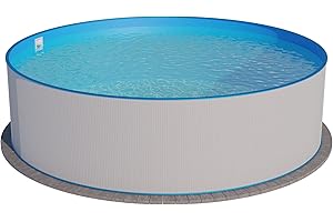 Summer Fun Stahlwandpool rund Größe wählbar, 120cm tief, Stahl 0,4mm weiß, Folie 0,4mm blau, Einhängebiese 450x120