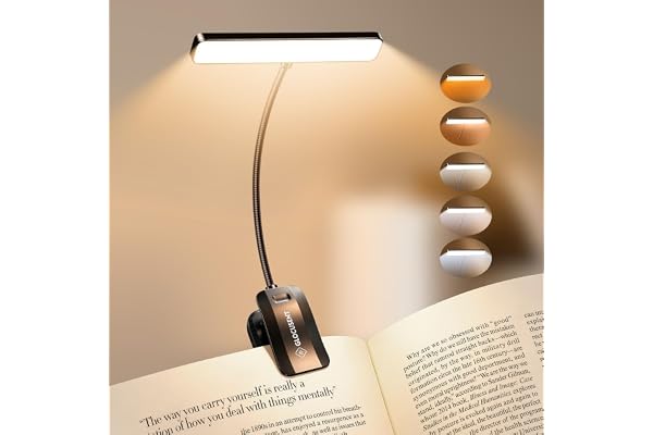 Glocusent 26 LED-lä, boklampa med 5 färger och 5 ljusstyrkor – ögonskyddande, steglös dimning, stort lampområde, långvarig up