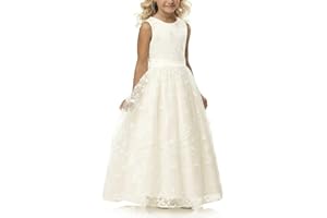 Aibaowedding Chic Long Children's Communion Dress, Summer Dresses Made of Embroidered Tulle with Satin Belt/Boho A-line Bridesmaids Dresses, Flower Girl Dresses for Girls 2-12 Years