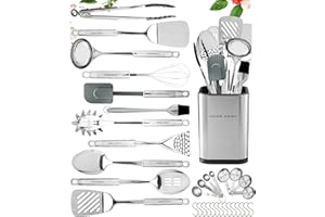 HOME HERO Utensili Cucina Set Termoresistenti al Calore e Antiaderente - Mestoli Spatola Cucchiaio Frusta Pinze Forbici (32 pezzi Nylon Set)