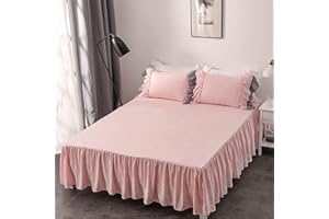 YINGHESHENG Bettlaken Laken Haushalt 100% Polyester Spannbettlaken 100x200-180x200 cm Betttuch mit Volant-Rüschen Spannbetttuch in 4 Farben 5 Größen Ruffled Bett Rock 17 Zoll Drop,Rosa,140x200cm+40cm