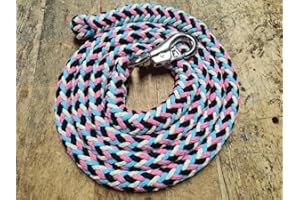 PFERDESEILE_DE Jumbo Führstrick extra dick - 2 Meter - Bullsnap - Farbe: schwarz-Natur-türkis-pink