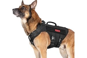 OneTigris Hundegeschirr Grosse Hunde, AIRE MESH Taktisches Anti Zug Geschirr mit 2 Griff Verstellbar Brustgeschirr No Pull Dog Harness Atmungsaktiv Schwarz XL