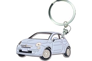 3dcrafter Keyring compatible with Fiat 500 black car accessories merchandise for drivers made from metal chrome green blue white and many colors for man or woman drivers many colors