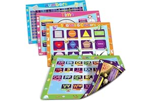 KITCHENELLA Children’s Placemats Educational Dinner Mats Set of 4 – Double Sided with 8 Fun Designs Learning Designs, Food Safe & Easy to Wipe Clean