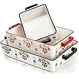 Peohud Set of 3 Casserole Dishes for Oven, Porcelain Baking Dishes with Handle, Large Rectangular Lasagna Pans, Ceramic Bakeware Set for Cooking, Kitchen, Cake Dinner, Banquet, Wedding and Daily Use