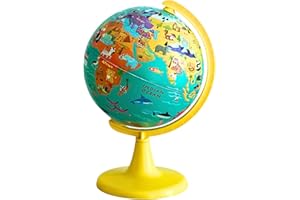 TOPGLOBE 15cm Globe Éducatif De "Mon Monde Sauvage" Avec Des Puzzles De 100 Pièces. Tourner, Tourner, Jouer, Découvrir Les Animaux Sur Terre. Pour La Maison Et L'école.