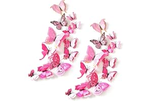 TUXIAOBU 24Pcs Farfalla Specchio Fai da Te, Adesivi Murali Rimovibili Farfalla 3D Adesivi Murali, Decorazione Murale Decalcomania per Camera dei Bambini, Camera da Letto, Soggiorno - Rosa