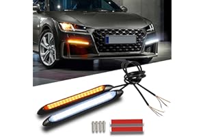 Qasim DRL LED Strip Daytime Running Lights 12V for Auto Car Motorcycle Headlights White Yellow Brake Flow Turn Signal Indicator Lamps 2Pcs (15.5CM)