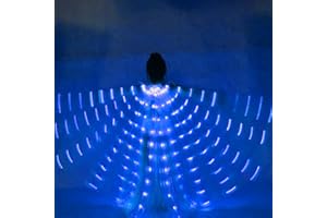 TOABOA Alas para danza del vientre, 360 grados, LED, para adultos, con varillas telescópicas de 20 a 100 cm, 2 modos, control de luz, alas LED para niños, alas de mariposa, LED (niños, azul)