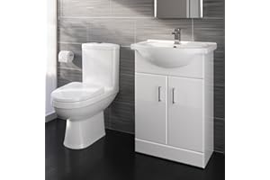 IBATHUK Bathroom Ceramic Suite Vanity Sink Unit Soft Close Doors + Close Coupled Toilet Set