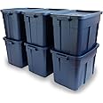 Rubbermaid Roughneck 18 Gallon Storage Totes, Pack Of 6, Durable Stackable Storage Containers With Lids, Plastic Storage Bins For Heavy Tools, Sporting Equipment, Blankets, Dark Indigo Metallic
