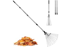SYITCUN Garden Rake for Leaves,Heavy Duty Metal Adjustable Leaf Rake for Lawns,Long Handle 85-175cm with Expandable Head 20-40cm,Garden Tools for Yard Lawn Shrub Garden Beds