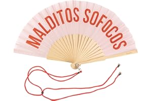 Fisura – Abanico original con mensaje en español. Abanico de madera moderno y gracioso. Abanico para regalo. Abanico con cuelga abanico. 42,5 x 23 cm.