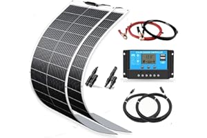 WUZECK Solarpanel-Kit Flexibel 200W Monokristallines 2X100W Flexibles Solarmodul+20A 12V/24V Solarladeregler+Solarkabel Solaranlage Wohnwagen Komplettset für 12V Batterien Autodach Wohnmobil Camping