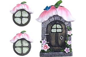 ALEMIN Feentür Garten Feen-Tür und -Fenster für Bäume, 14cm Harz Miniatur Elfen-Tür Wichteltür Gartendeko, Im Dunkeln Leuchten (Blume)