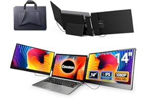 CEVATON Laptop Screen Extender, 14” FHD 1080P IPS Portable Monitor Fit for 13-17.3" Laptop, Plug and Play Laptop Monitor Extended Compatible with Mac, Wins, Dex, Chrome (14" Tri-Screen)