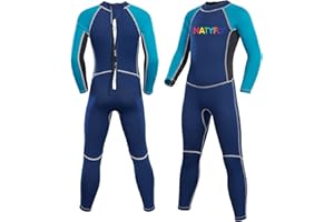 NATYFLY Kombinezon neoprenowy dla dzieci, 2,5 mm, neoprenowy, termiczny, dla chłopców i dziewczynek, długi/krótkie rękawy, kombinezon do nurkowania, zamek błyskawiczny, jednoczęściowy strój kąpielowy