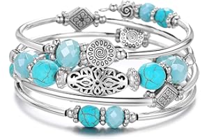 FULU AUTUMN Silver Beaded Bangle Bracelet for Women Handmade Boho Stacking Wrap Bracelet with Crystal Beads Costume Fashion Jewellery Gifts