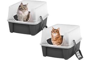 Iris Ohyama Katzenklo offen, bis 7 kg, 2er-Satz, Grau, ohne Deckel, Katzentoilette, hoher Abnehmbarer Rand, Für große Katzen, Kätzchen, Toilet, Offene Toilette, BPA-frei, Cat Litter Box, CLH-12