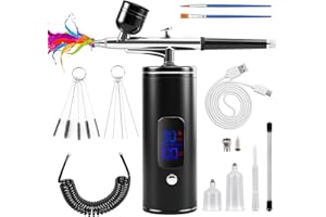 CONBLOM Nail Airbrush Kit with Compressor, Cordless Nails Ombre Spray Machine, LCD Display, 0.3mm Nozzle, Brush Set for Nail Art, Makeup, Painting, Cake Decor (Black)