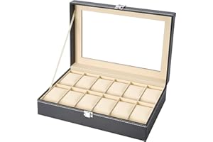 READAEER Szklany top czarny skórzany Pudełka na zegarki futerał futerał wyświetlacz organizer taca do przechowywania dla mężczyzn i kobiet